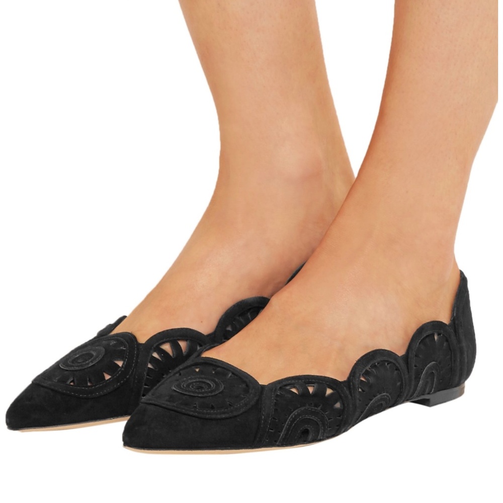 NWT Tory Burch Ballet Leyla Suede flats Black, leather, Women, Size 7.5